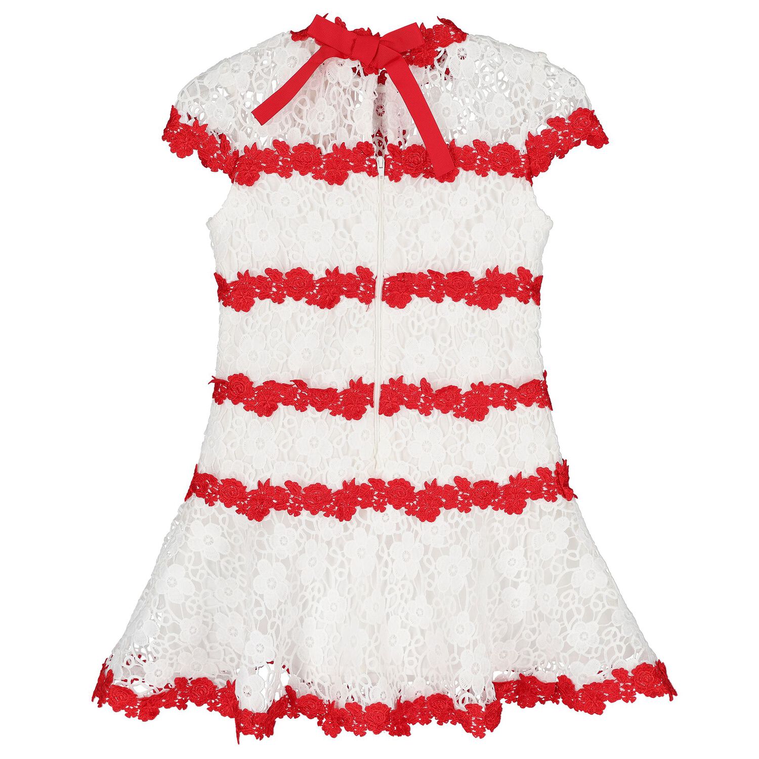 Girls White & Red Embroidered Floral Dress, 1, hi-res