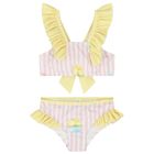 Girls White, Pink & Yellow Ice Cream Bikini, 2, hi-res