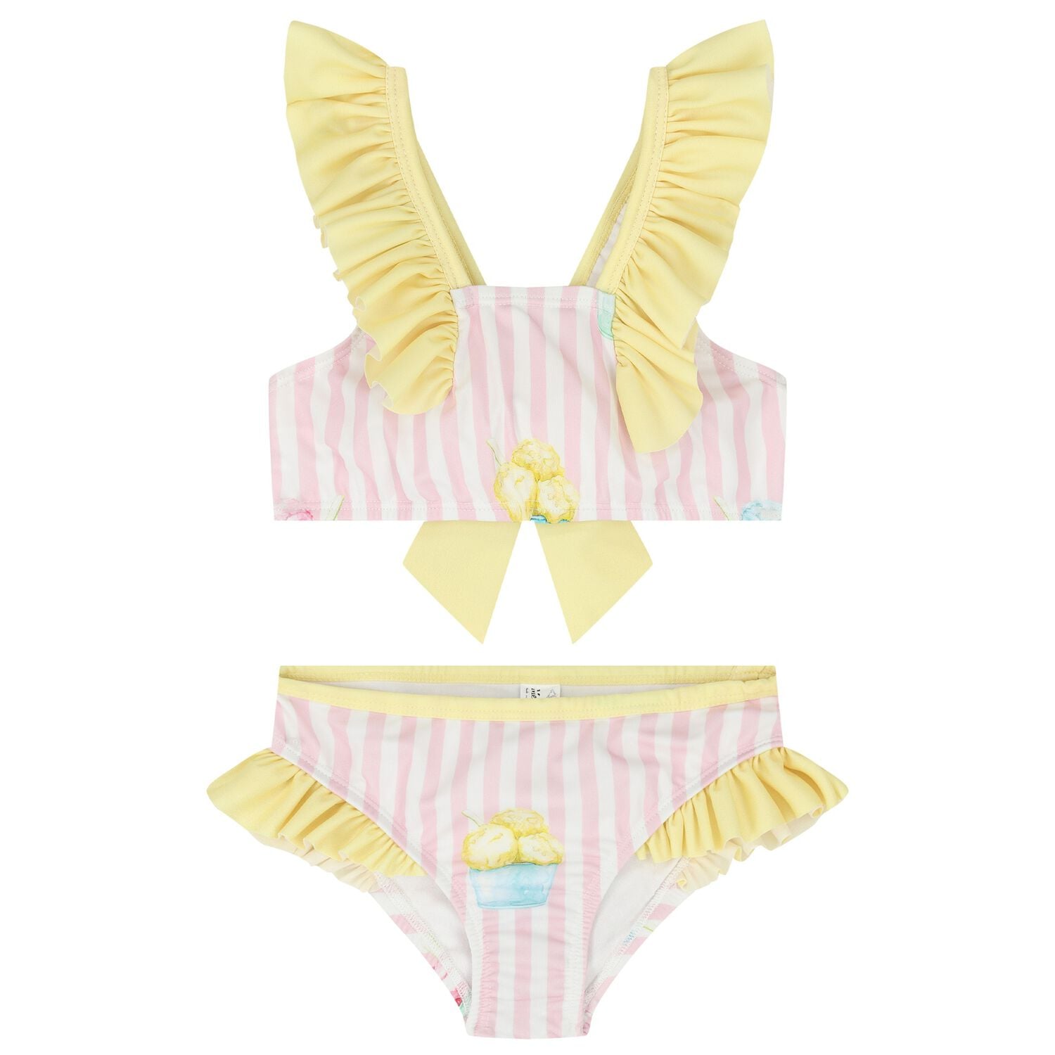 Girls White, Pink & Yellow Ice Cream Bikini, 2, hi-res