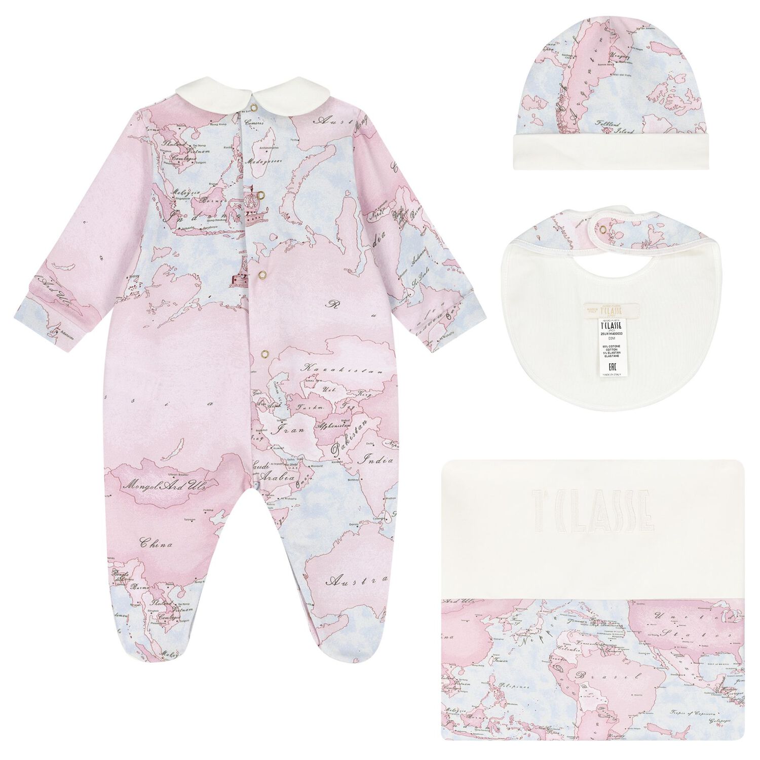 Baby Girls Pink & Blue Geo Map Babygrow Gift Set, 2, hi-res