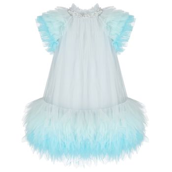 Girls Blue Ruffled Tulle Dress