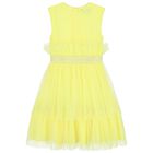 Girls Yellow Pleated Tulle Dress, 2, hi-res