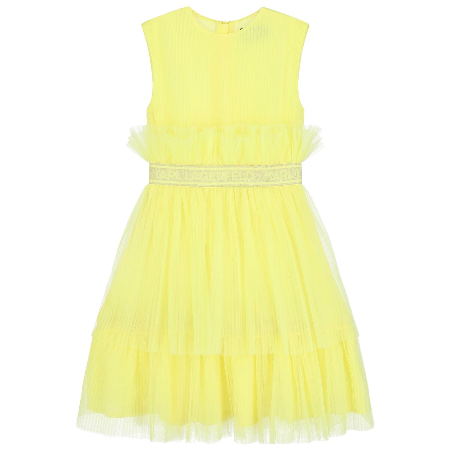 Girls Yellow Pleated Tulle Dress, 2, hi-res image number null