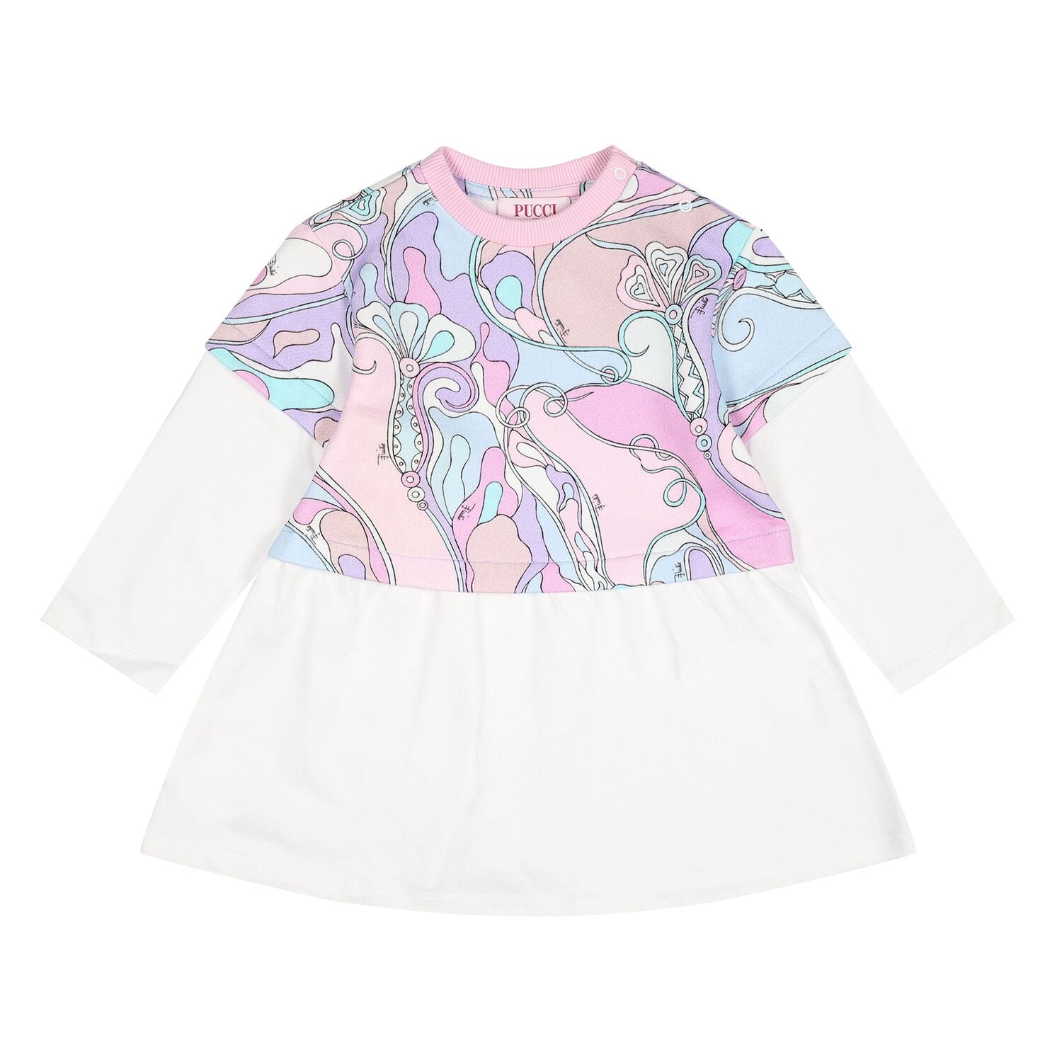 Younger Girls White, Pink & Blue Orchidee Dress, 1, hi-res