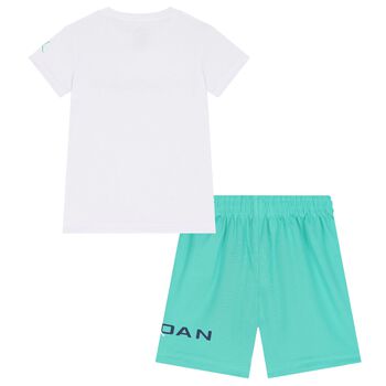 Younger Boys White & Green Jordan Shorts Set