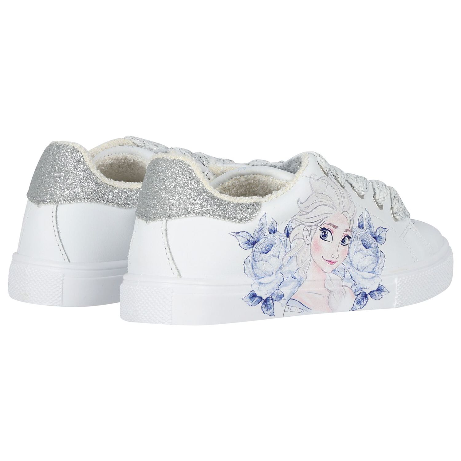 Girls White & Blue Disney Logo Trainers, 1, hi-res image number null