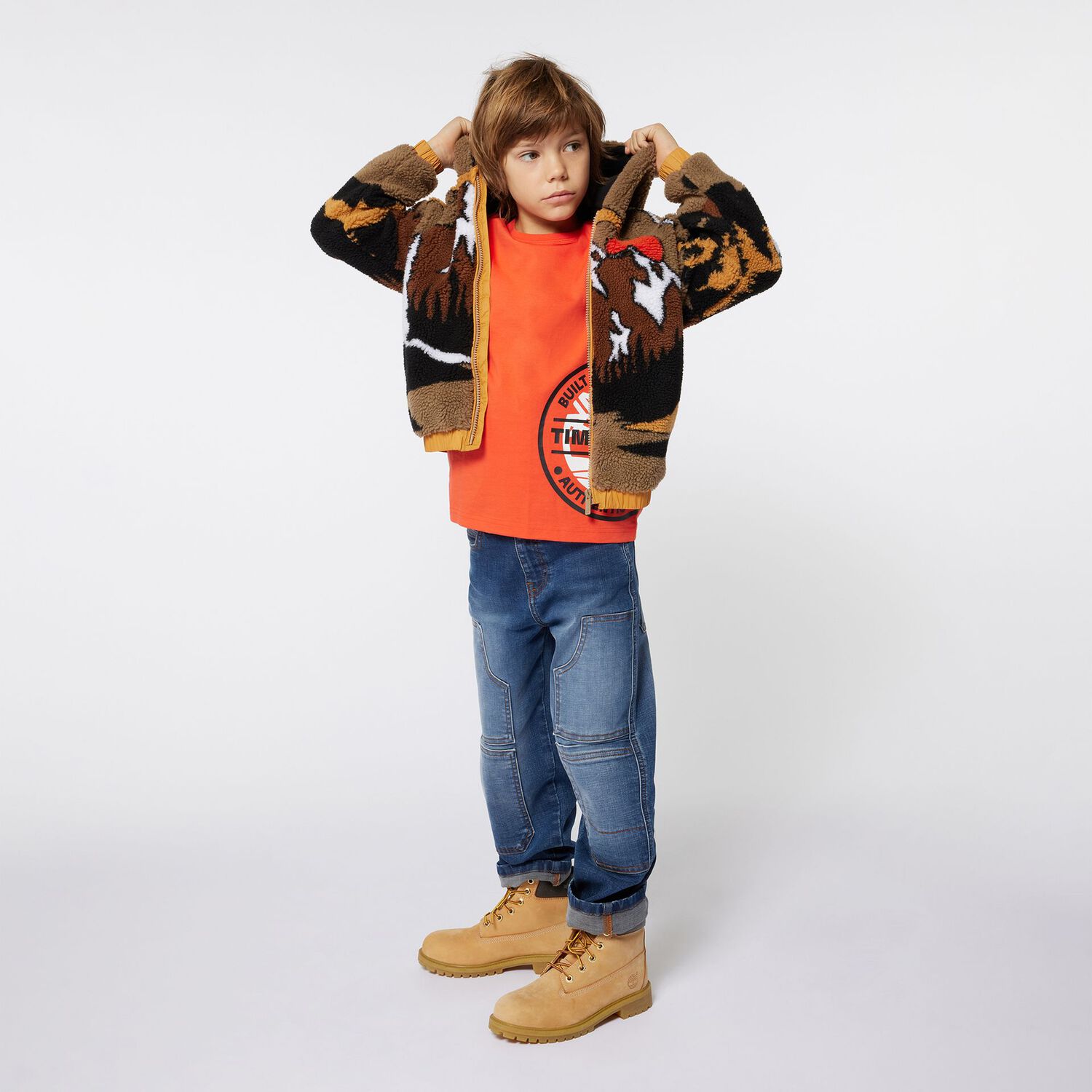 Boys Orange Logo Long Sleeve Top, 2, hi-res image number null