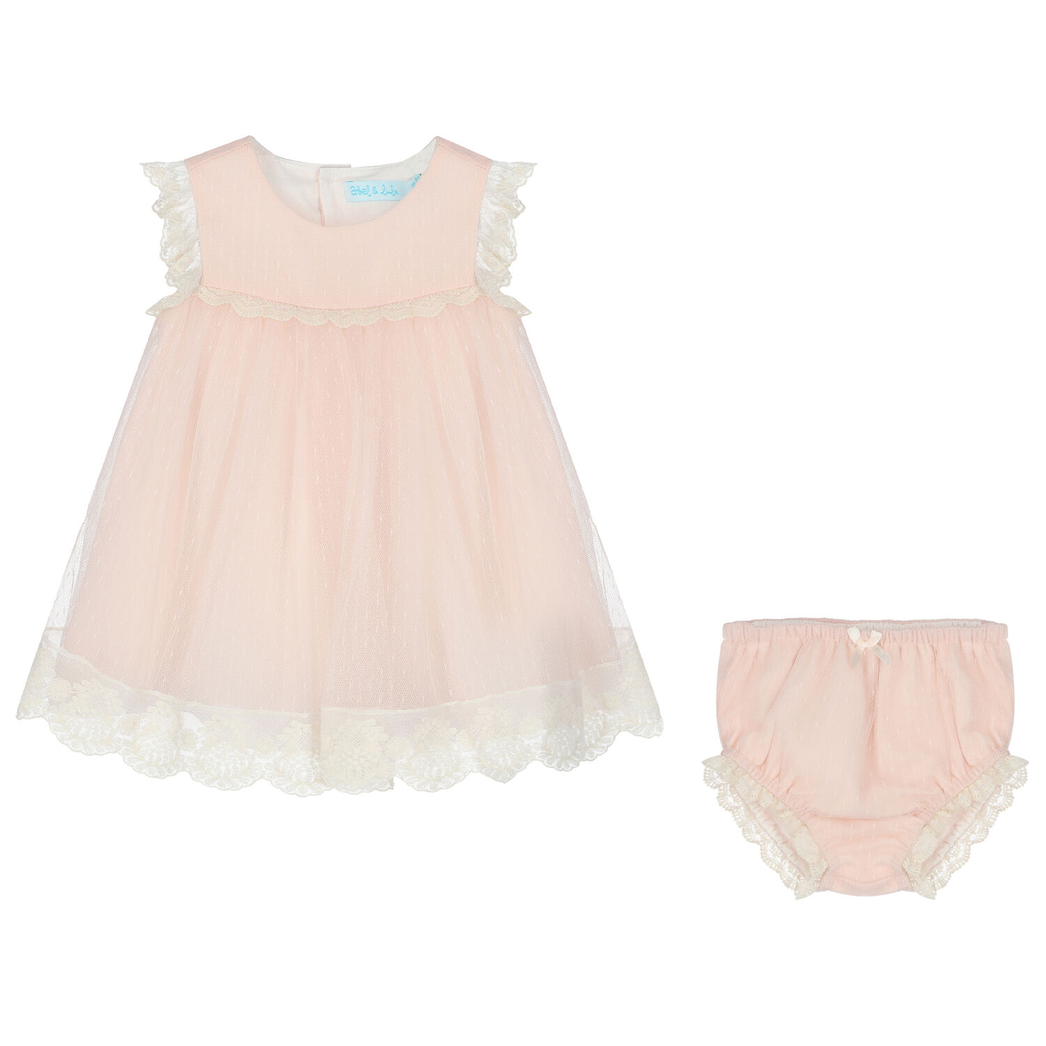 Younger Girls Pink Embroidered Tulle Dress Set, 1, hi-res