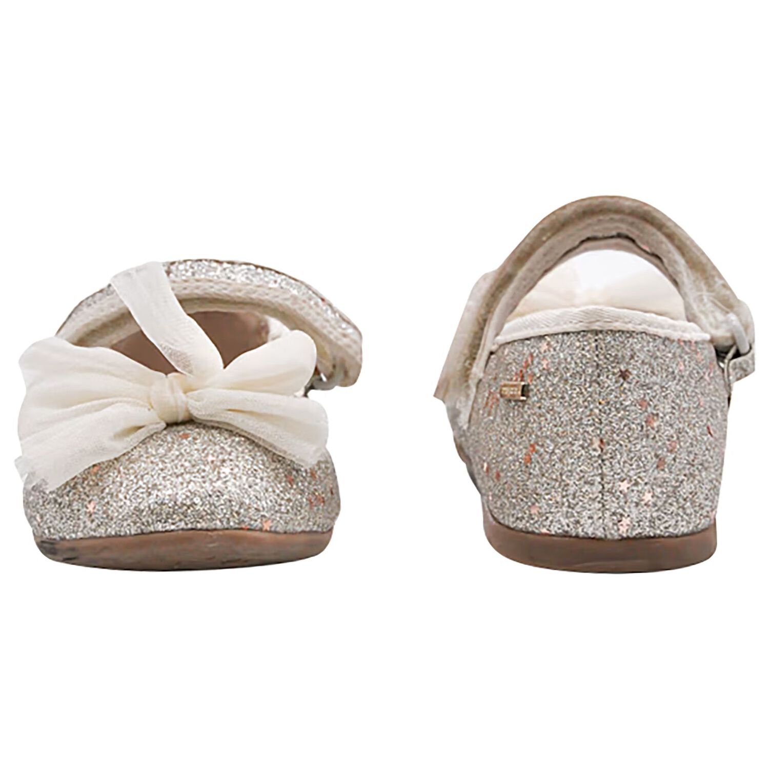 Girls Silver Bow Glitter Shoes, 4, hi-res image number null