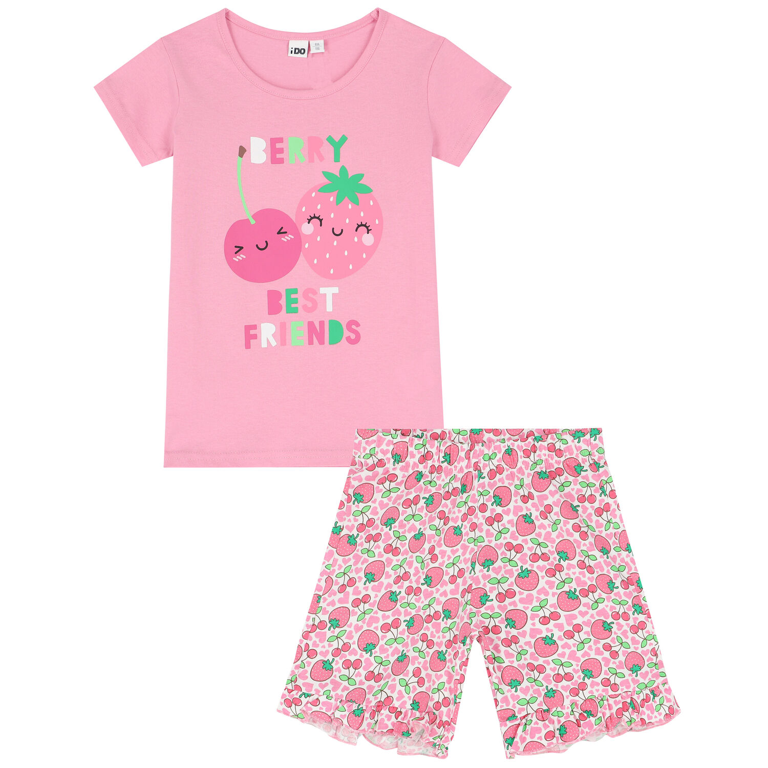Girls Pink & White Strawberry Shorts Set, 1, hi-res image number null