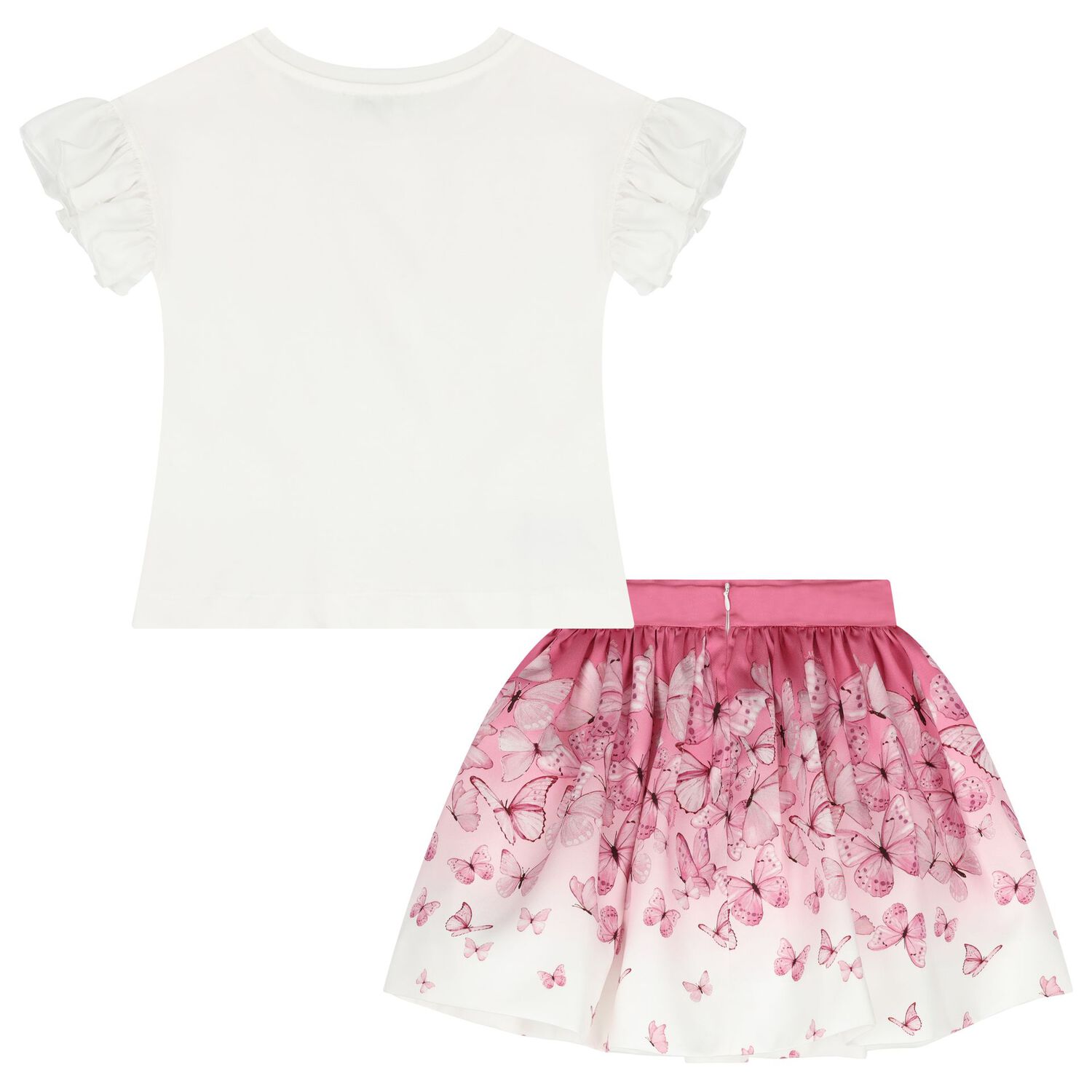 Girls White & Pink Butterfly Skirt Set, 2, hi-res image number null