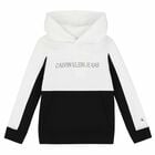 Boys White & Black Logo Hooded Top, 2, hi-res