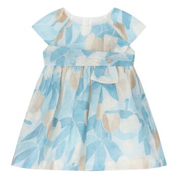 Younger Girls Ivory & Blue Floral Dress