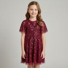Girls Red Sequinned Tulle Dress, 1, hi-res