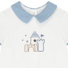 Baby Boys White & Blue Romper, 1, hi-res
