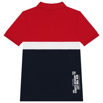 Boys Red & Navy Blue Logo Polo Shirt