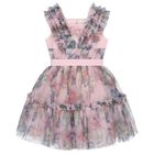 Girls Pink Floral Tulle Dress, 1, hi-res