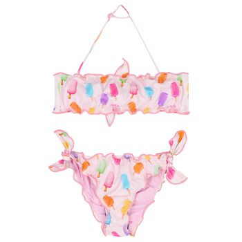 Girls Pink Popsicle Logo Bikini