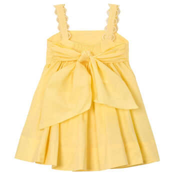 Girls Yellow Pleated Satin Dress