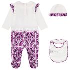 Baby Girls White & Purple Majolica Babygrow Gift Set, 1, hi-res