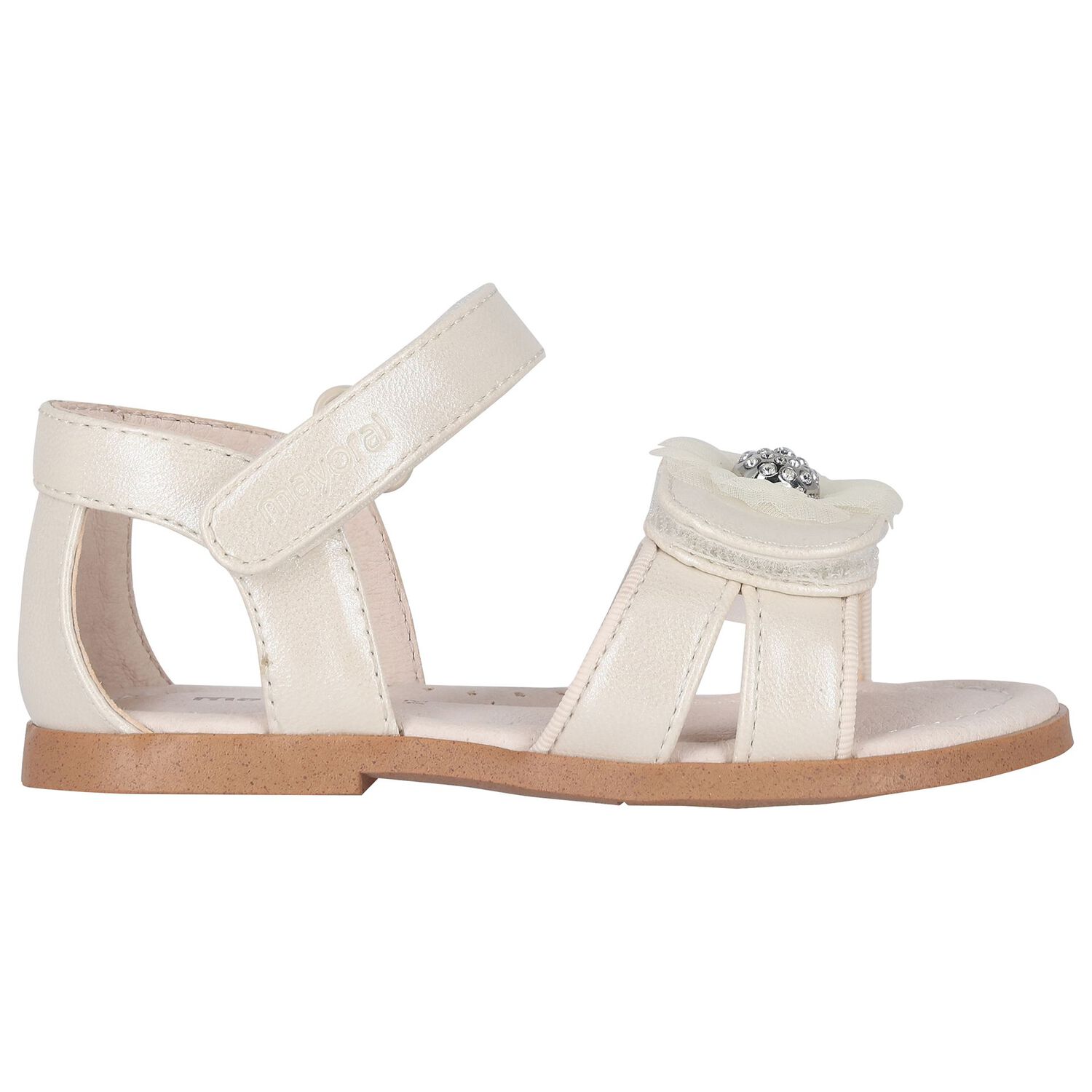 Girls Ivory Flower Sandals, 2, hi-res image number null