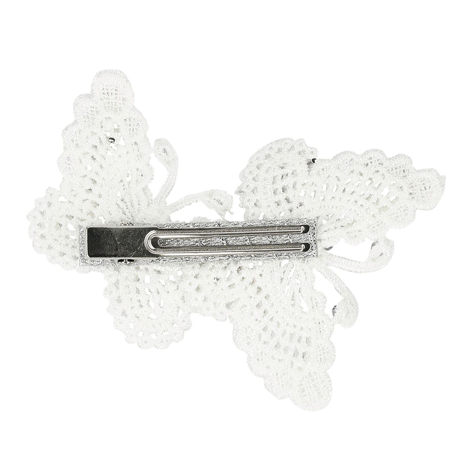 Girls White & Silver Butterfly Hair Clip, 3, hi-res image number null