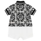 Baby Boys Black & White Majolica Romper, 1, hi-res