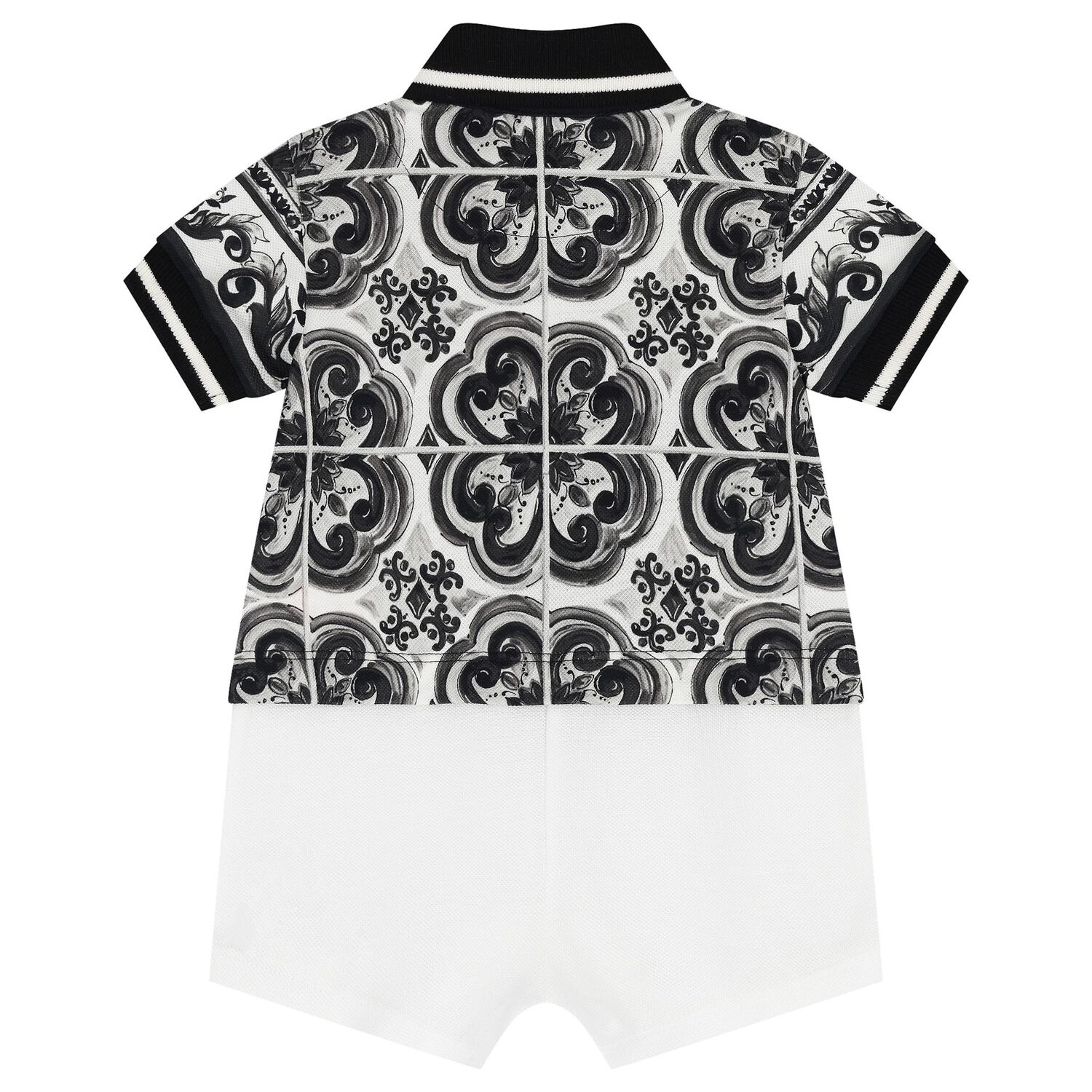 Baby Boys Black & White Majolica Romper, 1, hi-res