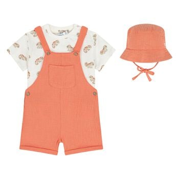 Younger Boys Orange Dungaree & Hat Set (3 Piece) 