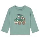Younger Boys Green Car Long Sleeve Top, 3, hi-res