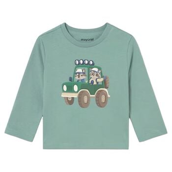 Younger Boys Green Car Long Sleeve Top