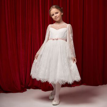 Girls White Chantilly Lace Mirelle Dress