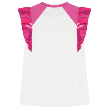 Girls White & Pink Logo Ruffled Dress