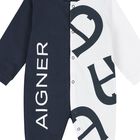 Boys Navy Blue & White Logo Babygrow, Hat & Bib Gift Set, 1, hi-res