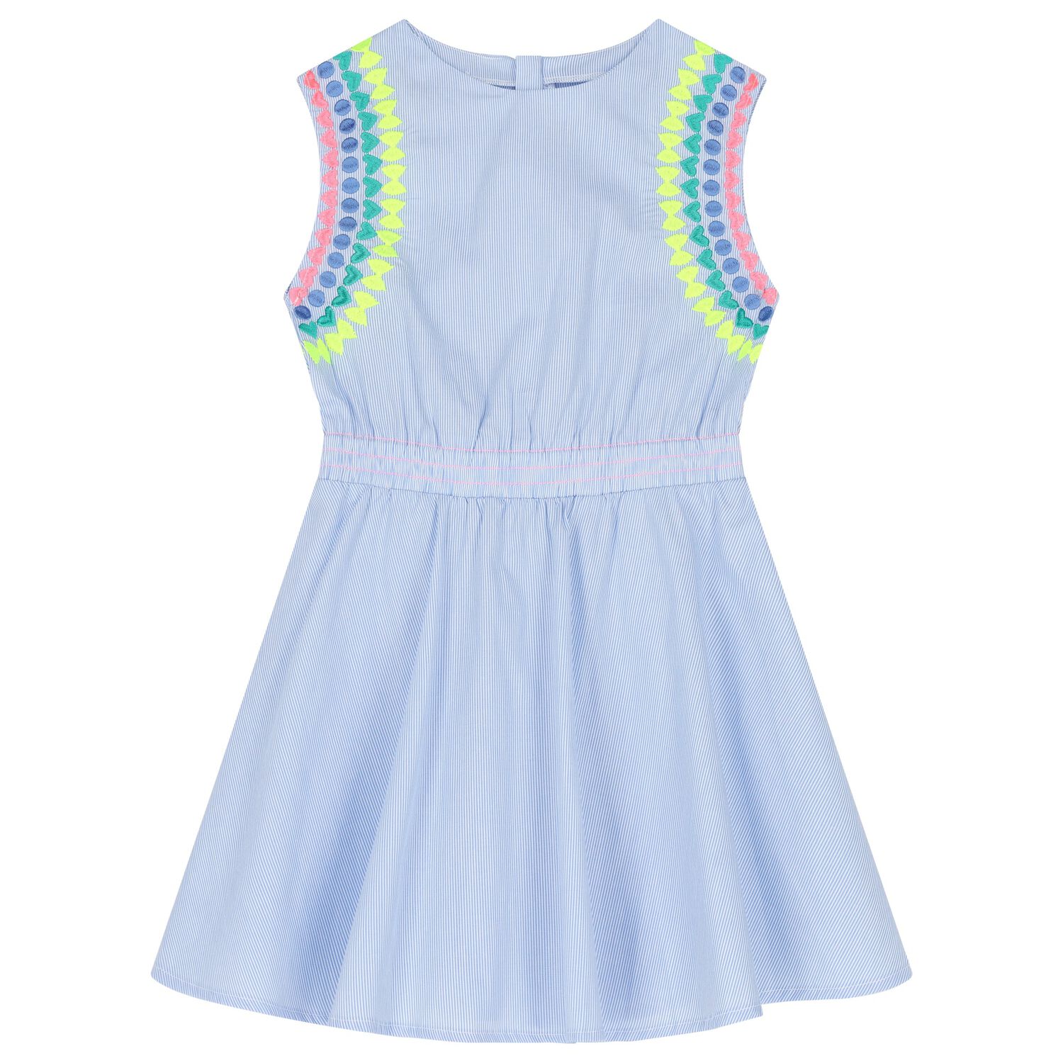 Girls Blue & White Striped Dress, 1, hi-res