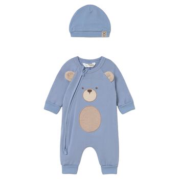 Baby Boys Blue Teddy Bear Romper Gift Set