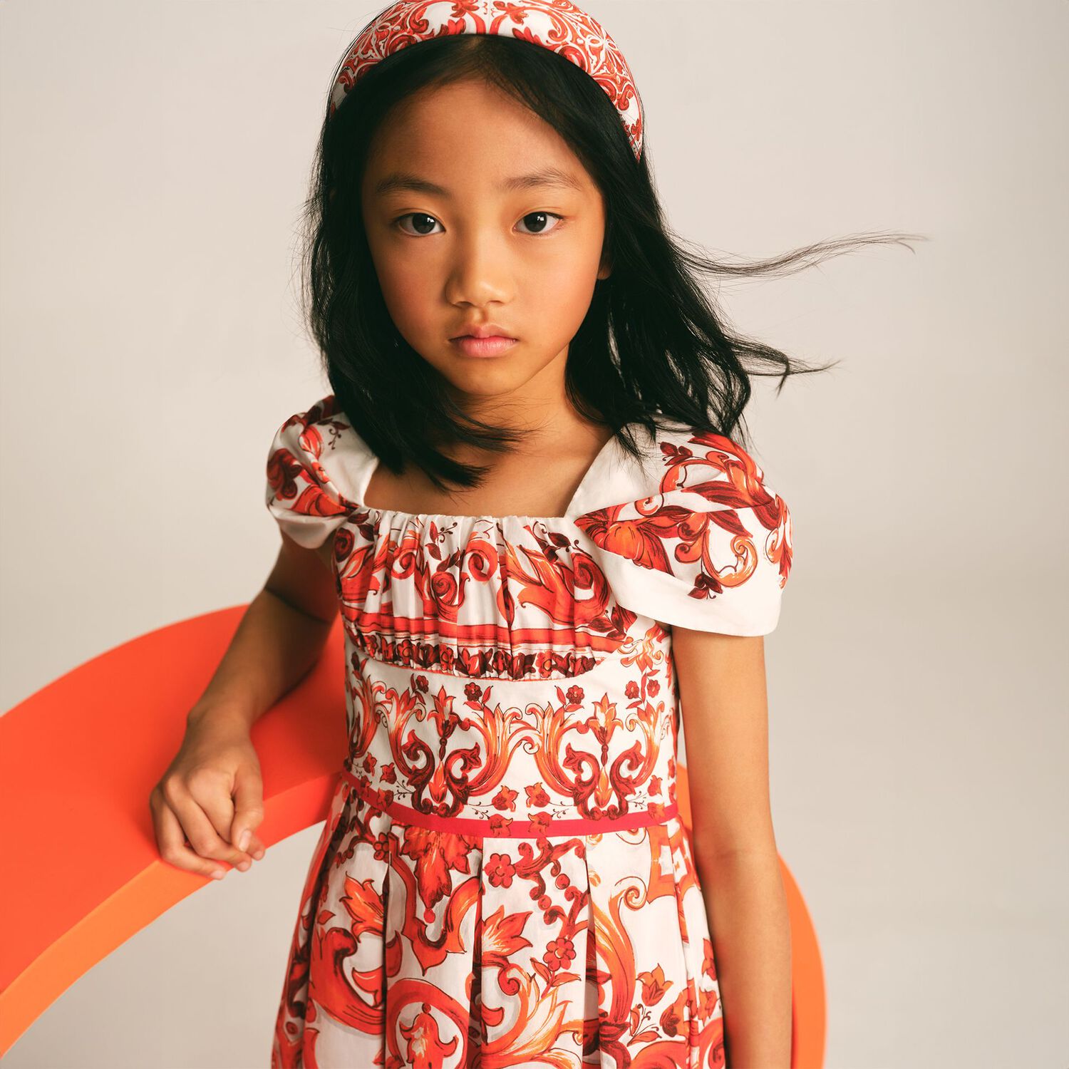 Girls White & Orange Majolica Headband, 1, hi-res
