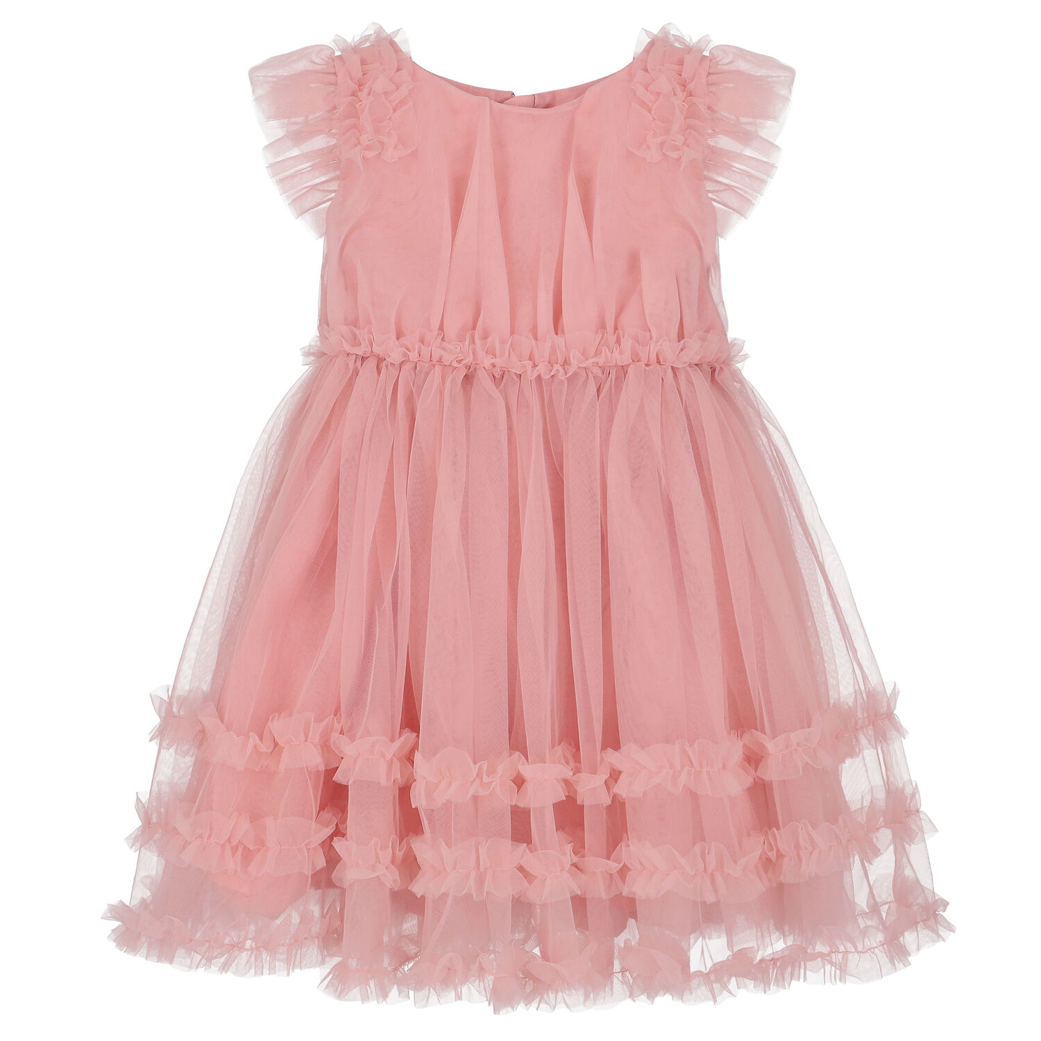Girls Pink Ruffled Tulle Dress, 1, hi-res