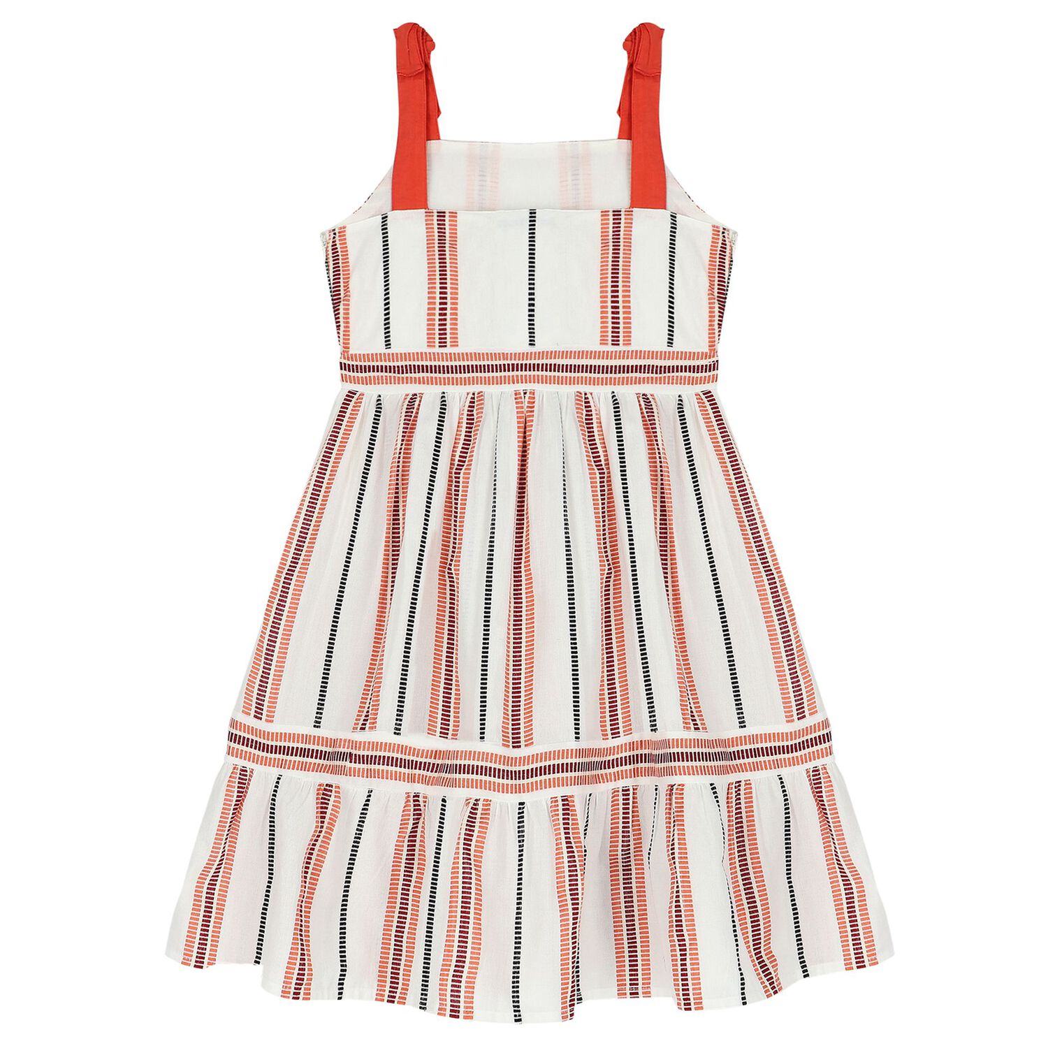 Girls Ivory & Red Striped Dress, 1, hi-res
