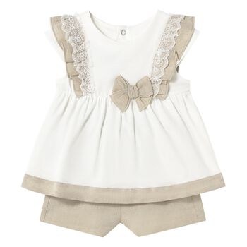 Younger Girls Ivory & Beige Dress Set