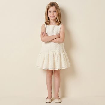 Girls White Sleeveless Tiered Dress
