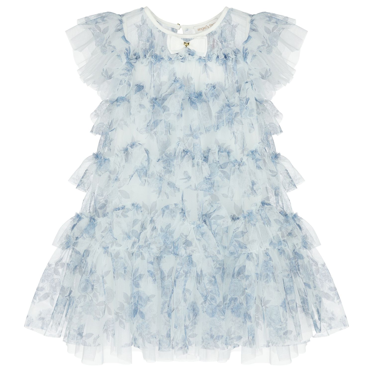 Girls Blue Floral Tulle Dress, 1, hi-res