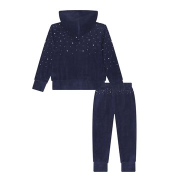 Girls Navy Blue Embellished Tracksuit