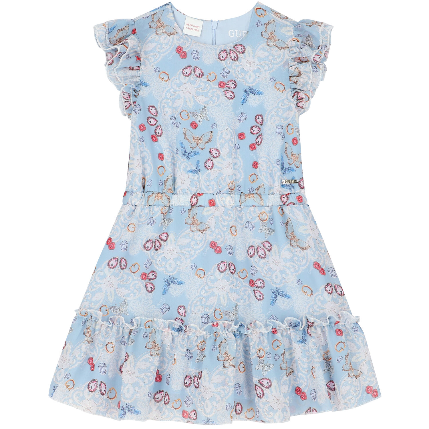 Girls Blue Jewelry Dress, 2, hi-res