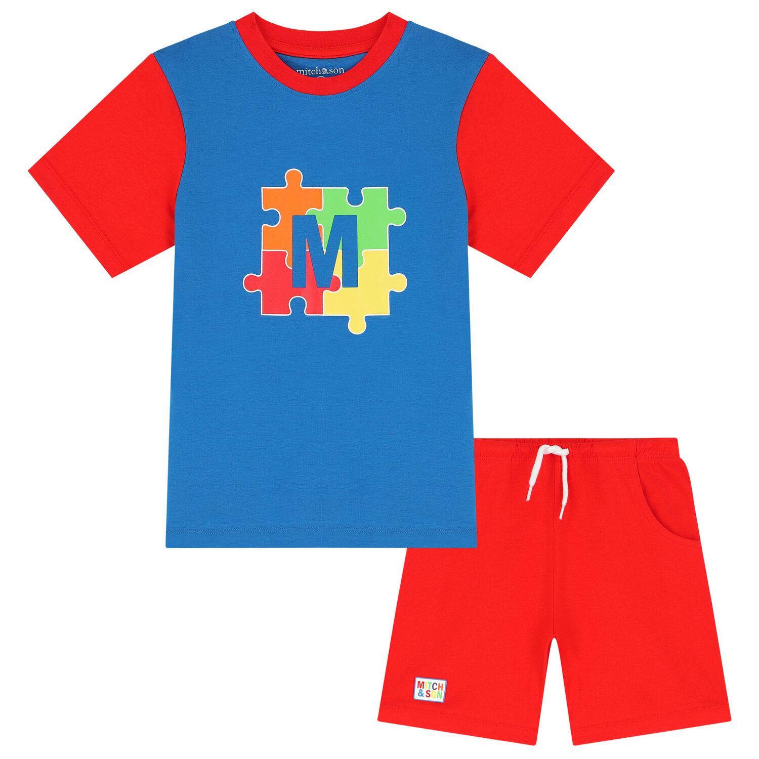 Boys Blue & Red Logo Shorts Set, 1, hi-res