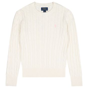 Girls Ivory Logo Cable Knit Jumper