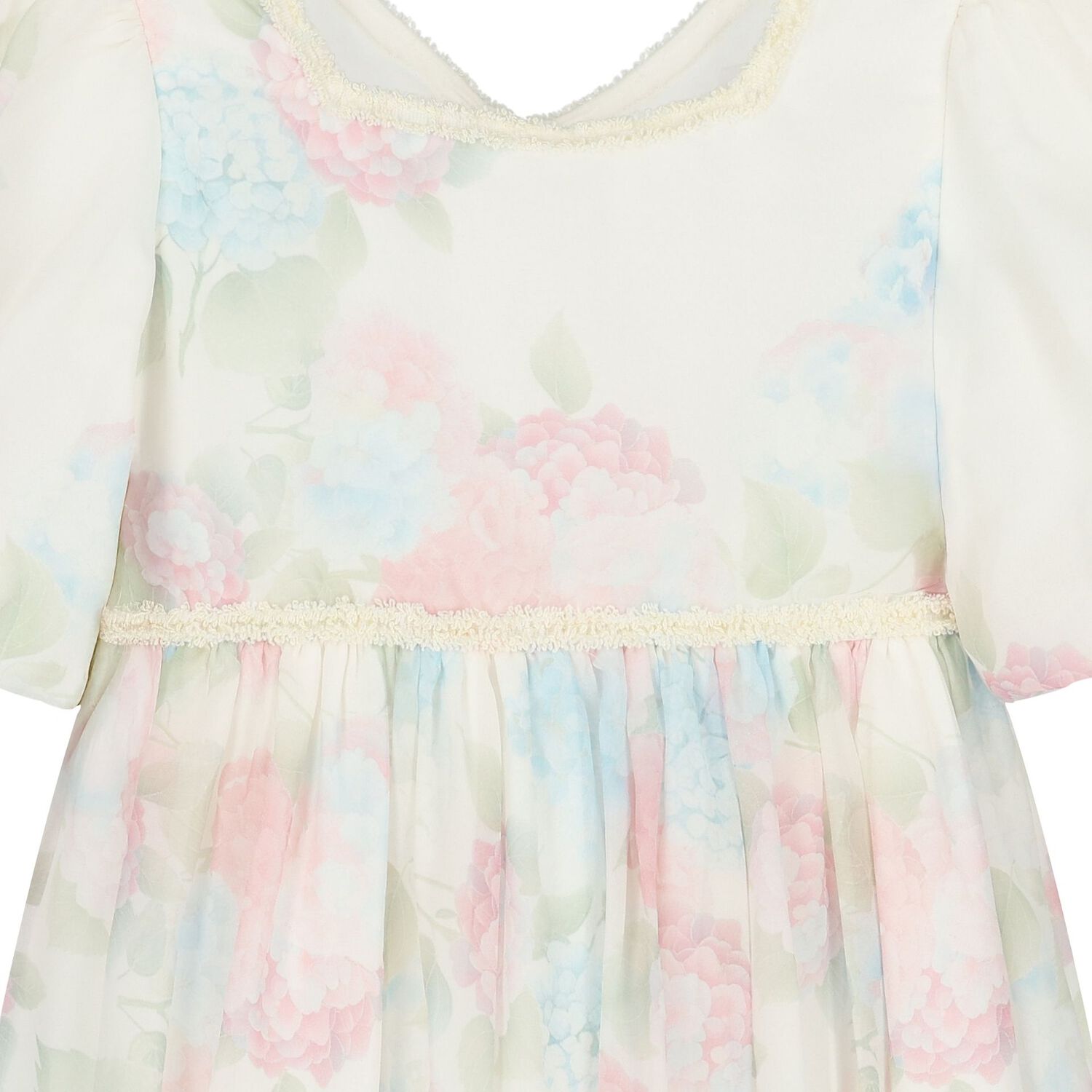Girls Ivory Floral Chiffon Dress, 1, hi-res
