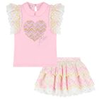 Girls Pink & White Heart Skirt Set, 1, hi-res