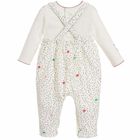 Baby Girls Ivory Dungaree Babygrow, 1, hi-res