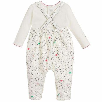 Baby Girls Ivory Dungaree Babygrow